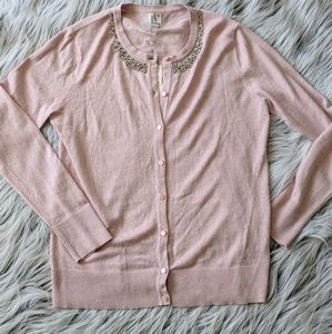 Blush L Buttondown Cardigan Sparkly Collar